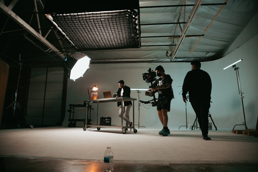 Professional video production studio with cameras and lighting equipment