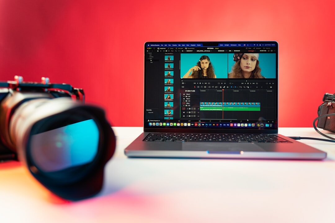 Video editor working on timeline in professional editing software